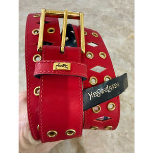 Women's Yves Saint Laurent Red Gold Eyelet Belt brass Italy 32